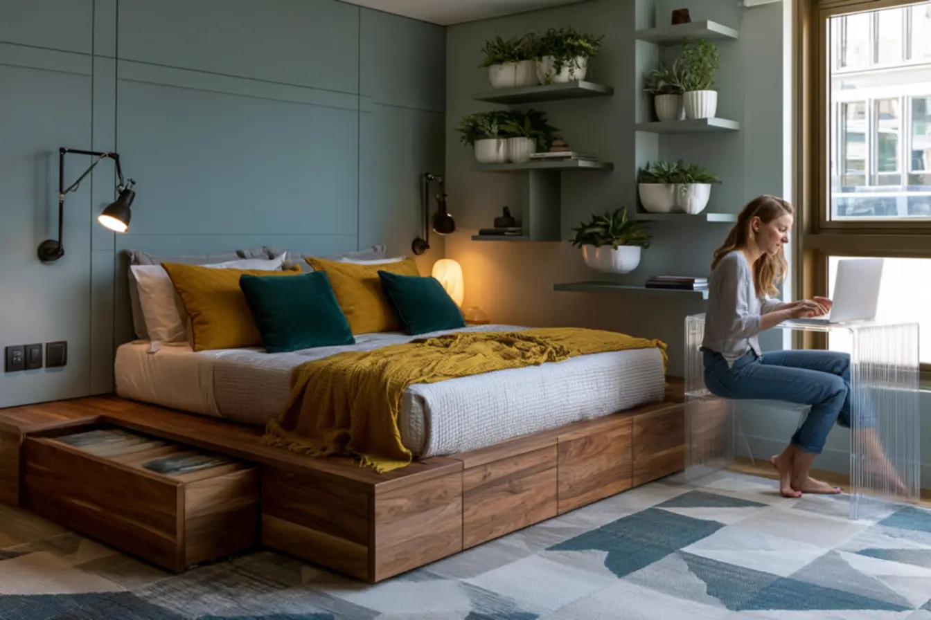 Cozy and functional small room combining natural daylight and warm lamp light for decor of small spaces
