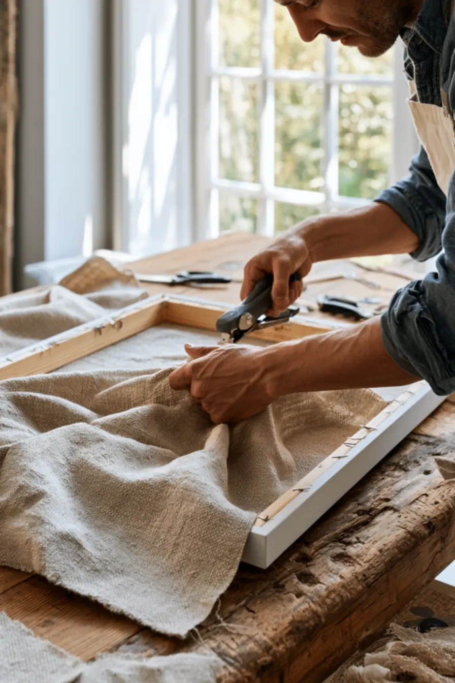 Diy fabric stretch technique ensuring wrinkle-free textured linen panel