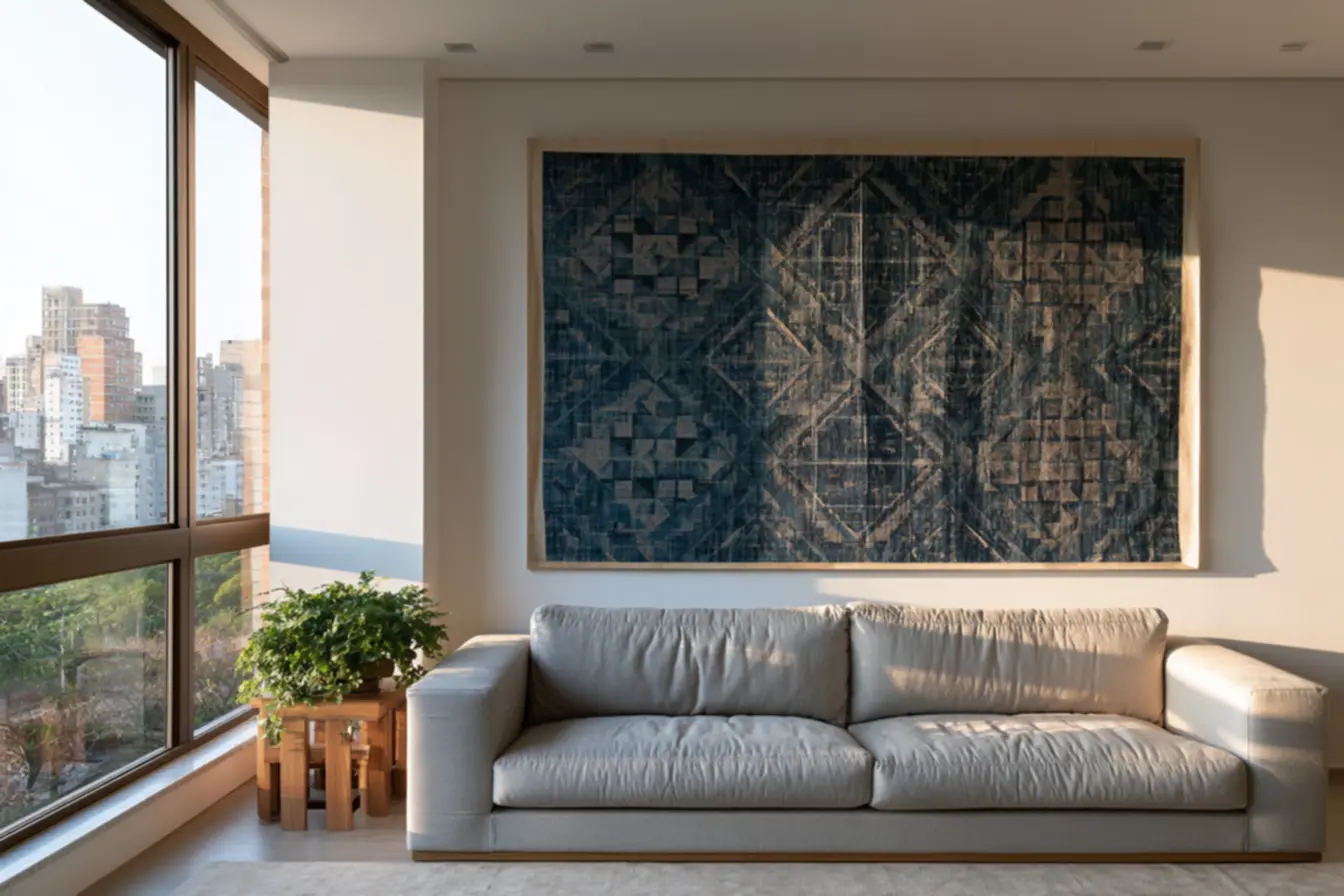 Natural light highlighting texture of stretched fabric in modern urban diy decor